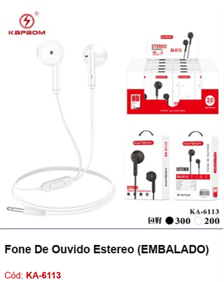 Fone De Ouvido Estereo R$2,79 PCS/CX:500