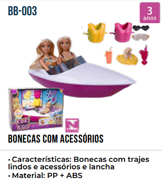 BONECAS COM ACESSORIOS UNID.CX:RS 85.00 PCS/CX:18