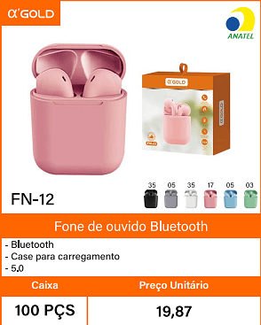 Fone de ouvido Bluetooth Caixa 100 PCS Preco Unitario 19,87