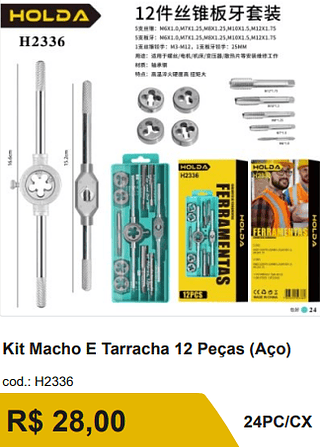 Kit Macho E Tarracha 12 Peças (Aço) R$ 25.20 24PC/CX