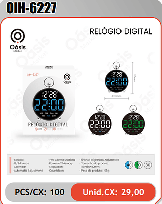 RELOGIO DIGITAL PCS/CX: 100 Unid.CX: 29,00
