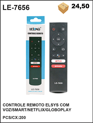 CONTROLE REMOTO ELSYS COM VOZ/SMART/NETFLIX/GLOBOPLAY 200PÇ=24,5$