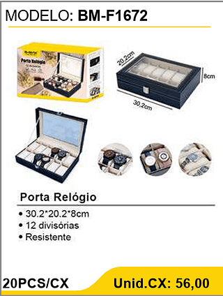 Porta Relógio 20PCS/CX Unid.CX: 56,00