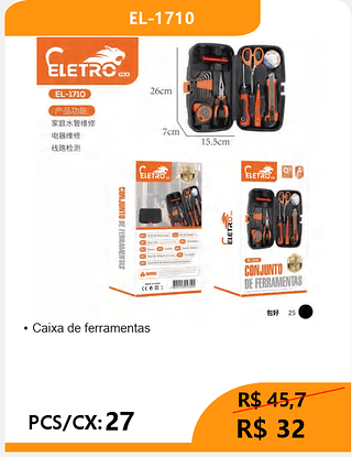 Caixa de ferramentas PCS/CX:27 R$32