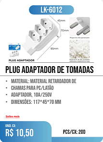 PLUG ADAPTADOR DE TOMADAS PCS/CX: 200 UNID. CX: r$ 10,50