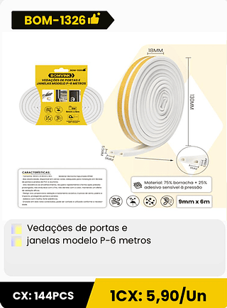 Vedações de portas e janelas modelo P-6 metros CX: 144PCS 1CX: 5,90/Un