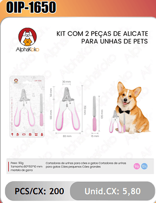 KIT COM 2 PECAS DE ALICATEPARA UNHAS DE PETS PCS/CX:200 Unid.CX: 5,80
