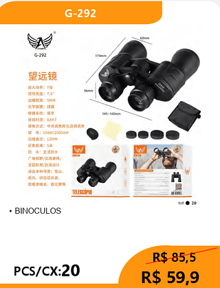BINOCULOS PCS/CX:20 R$ 59,9