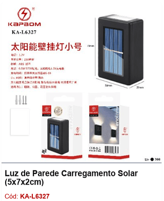 Luz de Parede Carregamento Solar (5x7x2cm) R$ 6,75 PCS/cx: 200