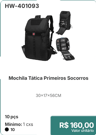 Mochila Tatica Primeiros Socorros 10 pçs R$ 160.00