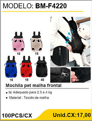 Mochila pet malha frontal 100PCS/CX Unid.CX:17,00