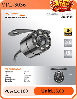 CÂMERA DE CARRO PCS/CX:100 Unid:15.00