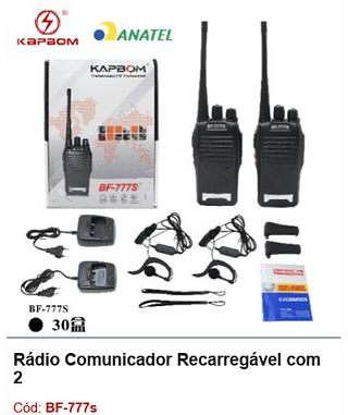 Rádio Comunicador Recarregável com 2 R$ 73,8 PCS/cx: 30