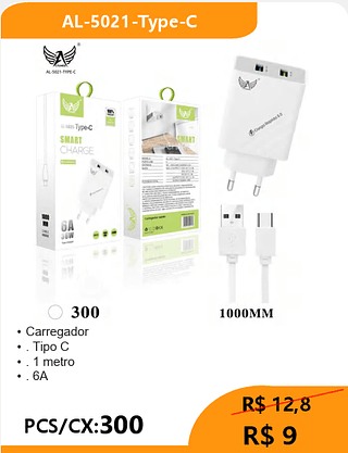 Carregador TIPO-C PCS/CX:300 R$ 9
