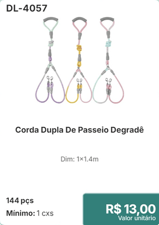 Corda Dupla De Passeio Degradê 144 pçs R$ 13