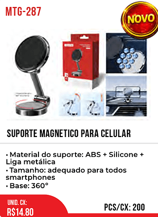 SUPORTE MAGNETICO PARA CELULAR 200pç=14,8$