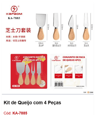 Kit de Queijo com 4 Peças R$ 9 PCS/CX: 144