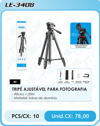 TRIPÉ AJUSTÁVEL PARA FOTOGRAFIA PCS/CX: 10 Unid.CX: 78,00