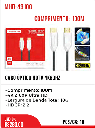 Cabo óptico hdtv 4k60hz 10pç=280$