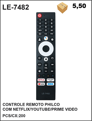 CONTROLE REMOTO PHILCO COM NETFLIX/YOUTUBE/PRIME VIDEO 200PÇ=5,5$