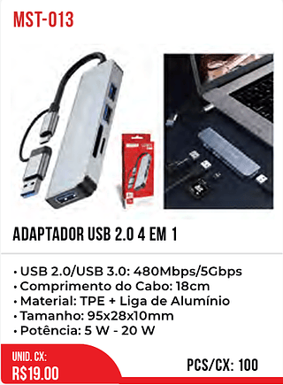 ADAPTADOR USB 2.0 4 EM 1 100pç=19$
