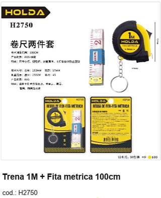 Trena 1M + Fita metrica 100cm R$ 3,42 PC/CX:600