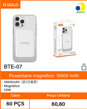 Powerbank magnetico 10000 mAh Caixa 60 PCS Preco Unitario 60,80