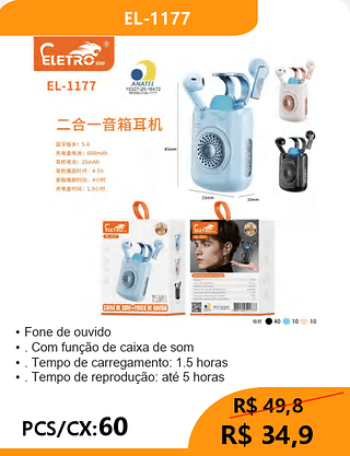 Fone de ouvido PCS/CX:60 R$34,9