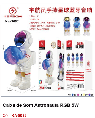 Caixa de Som Astronauta RGB 5W R$61,2 PCS/Cx:40