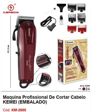 Maquina Profissional De Cortar Cabelo KEMEI R$ 94,5 PCS/Cx: 24