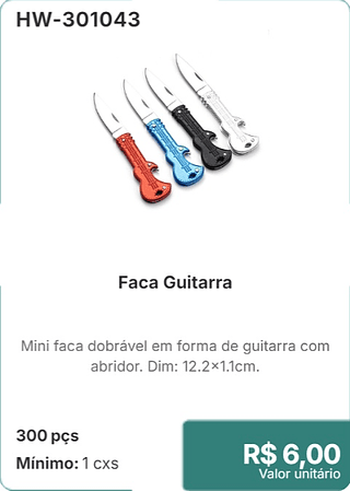 Faca Guitarra 300 pçs R$ 6.00