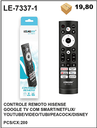 CONTROLE REMOTO HISENSE GOOGLE TV COM SMART/NETFLIX/ YOUTUBE/VIDEO/TUBI/PEACOCK/DISNEY 200pç=19,8$
