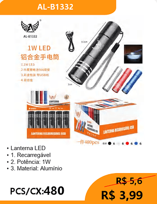 Lanterna LED PCS/CX:480 R$ 3,99