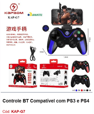 Controle BT Compatível com PS3 e PS4 R$ 36,9 PCS/Cx:50
