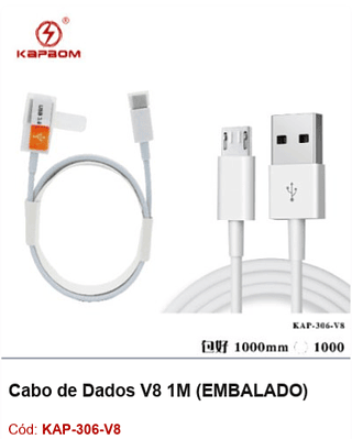 Cabo de Dados V8 1M R$0,99 PCS/cx:1000