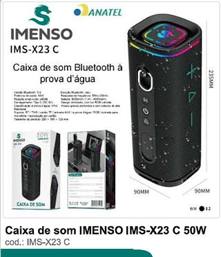 Caixa de som IMENSO 50W R$ 166,5 PC/CX 12