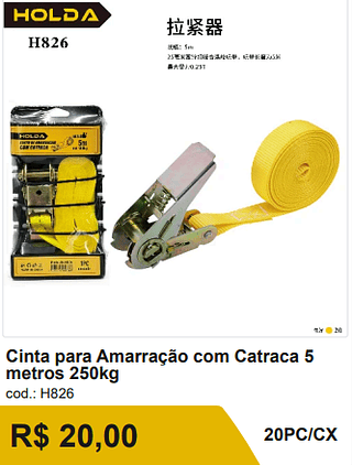Cinta para Amarracao com Catraca 5metros 250kg R$ 20,00-10%=18.00/ 20PC/CX