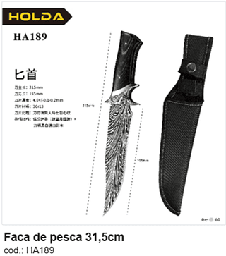 Faca de pesca 31,5cm R$ 43,2 PC/CX:60