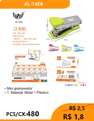 Mini grampeador PCS/CX:480 R$ 1,8
