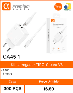 Kit carregador TIPO-C para V8 Caixa 300 PCS Preco Unitario 16,80