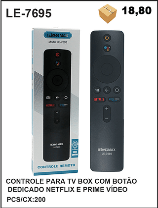 CONTROLE PARA TV BOX COM BOTAO DEDICADO NETFLIX E PRIME VÍDEO 200PÇ=18,8$