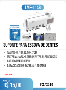 suporte para escova de dentes UNID. CX: r$ 15,00 PCS/CX: 60