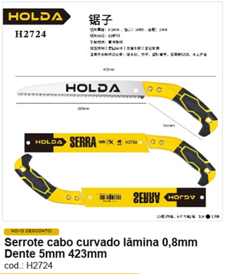 Serrote cabo curvado lâmina 0,8mm Dente 5mm 423mm R$ 10,8 PC/CX:150