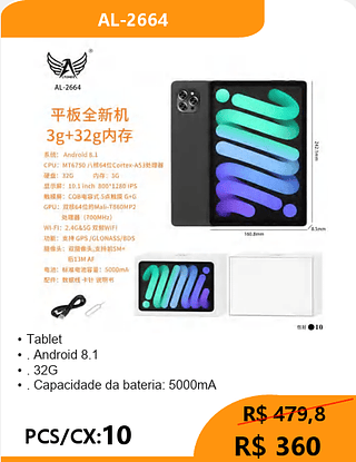 Tablet PCS/CX:10 R$360