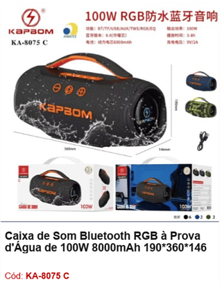 aixa de Som Bluetooth RGB à Prova d'Água de 100W 8000mAh R$315 PCS/Cx:10