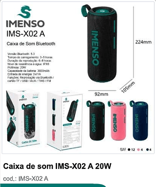 Caixa de som 20W R$117 PC/CX 20