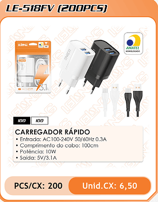 CARREGADOR RÁPIDO V8 200PÇ=6,5$
