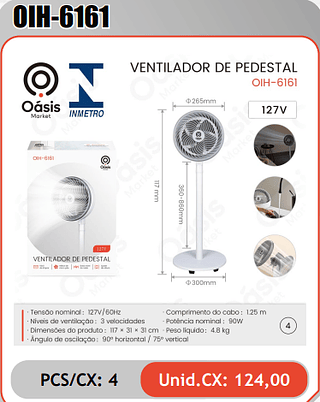 VENTILADOR DE PEDESTAL PCS/CX: 4 Unid.CX: 124,00