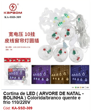Cortina de LED ( ÁRVORE DE NATAL BOLINHA ) Colorida/branco quente e frio 110/220V R$ 31,5 PCS/CX:50