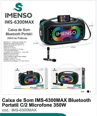 Caixa de Som Bluetooth Portatil C/2 Microfone 350W R$1062 PC/CX 2